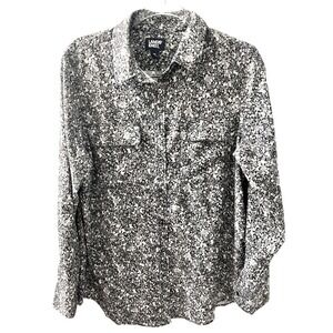 Lands' End commuter blouse black floral stretch wicking button up M